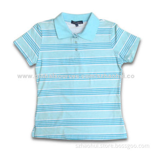 Girl's strip printed polo shirt, design and brands can be customized